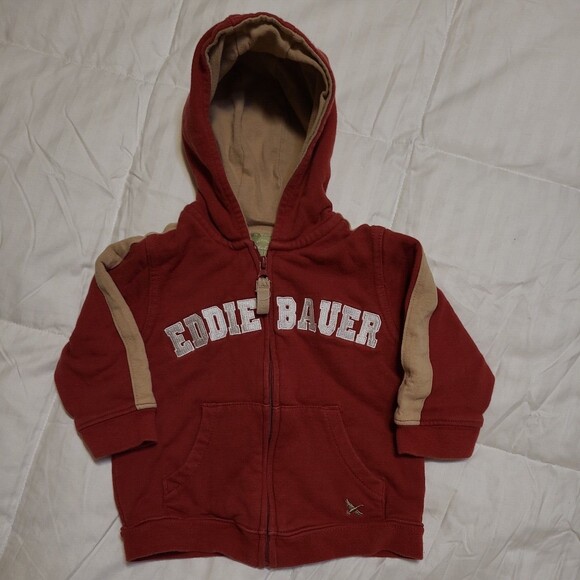 Eddie Bauer Baby Red Tan Two piece Track Suit Set 12 Months - Picture 3 of 10